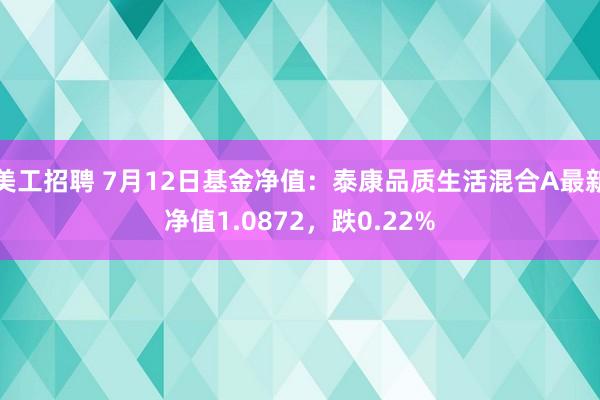 美工招聘 7月12日基金净值：泰康品质生活混合A最新净值1.0872，跌0.22%